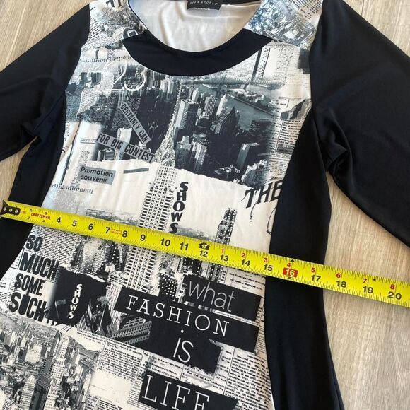 Y2K Newspaper Print Black & White Tunic Top McBling NYC Reputation Taylor Swift - Picture 5 of 8